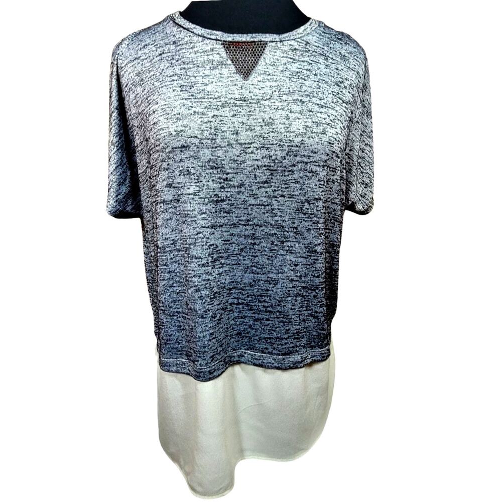 Juicy Couture Gray and Cream Short Sleeve Blouse Size XL